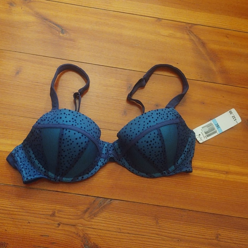 Jezebel push up bra mesh & velvet dots 36c NWT